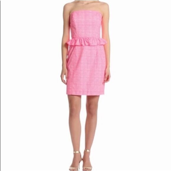 LILLY PULITZER Strapless Peplum Dress - Size 4 - Picture 1 of 9